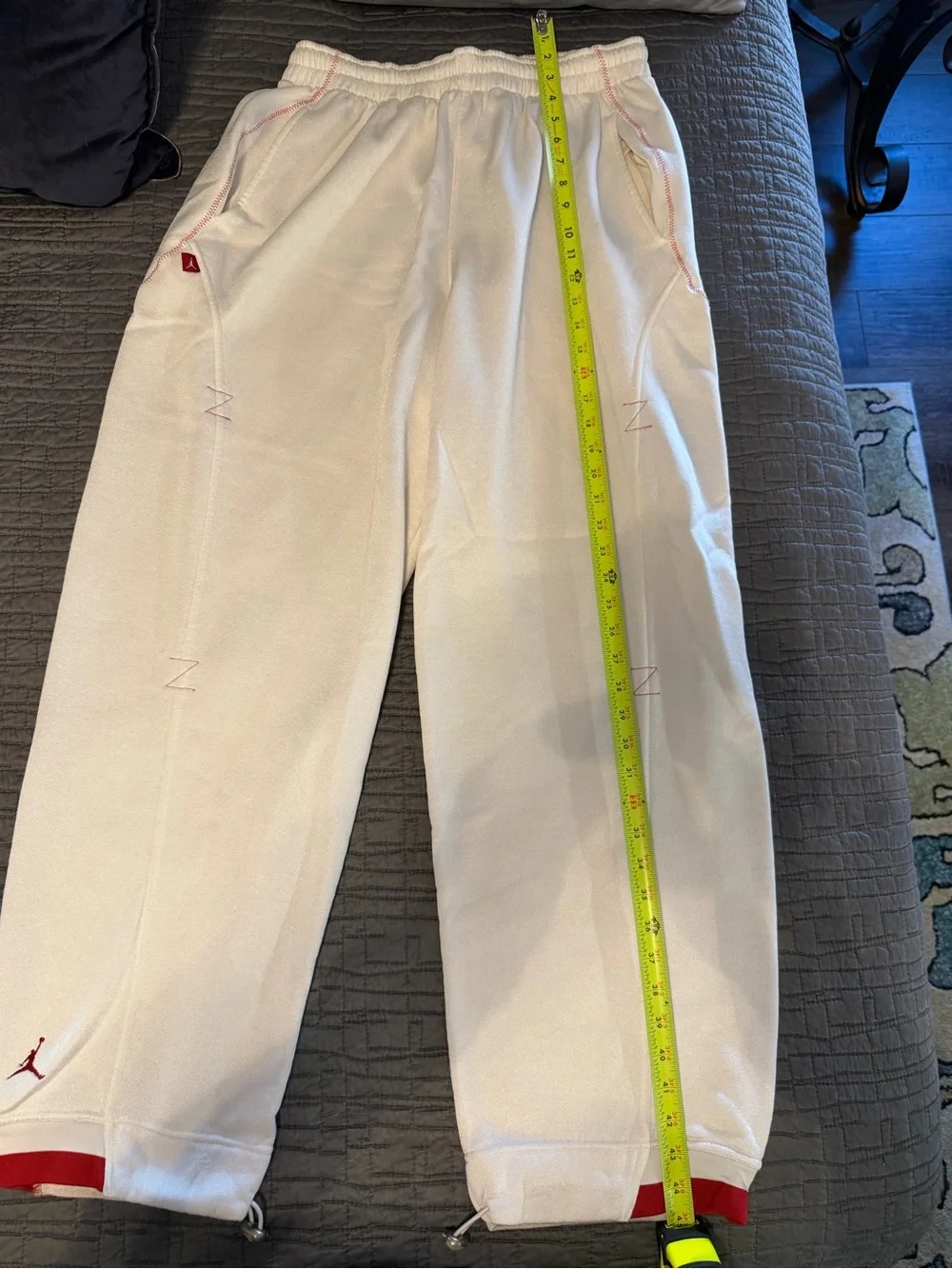 Jordan White Sweatpants with Red Accents
